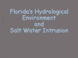 Floridas Hydrological Environment and Salt Water Intrusion South