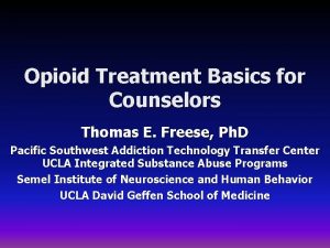 Opioid Treatment Basics for Counselors Thomas E Freese