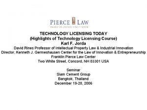TECHNOLOGY LICENSING TODAY Highlights of Technology Licensing Course