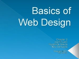 Basics of Web Design Chapter 2 continued Hyperlink