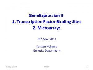 Gene Expression II 1 Transcription Factor Binding Sites