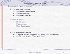 Stereochemistry and Drug Action Isomers and types of