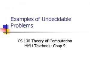 Examples of Undecidable Problems CS 130 Theory of