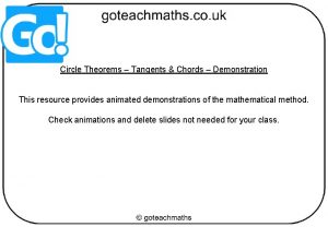 Circle Theorems Tangents Chords Demonstration This resource provides