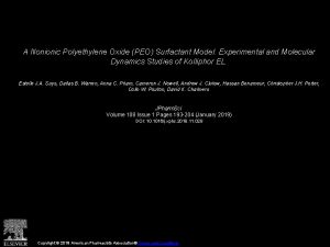 A Nonionic Polyethylene Oxide PEO Surfactant Model Experimental