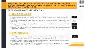 Regional Forum for CDTs and CDWs in Conducting