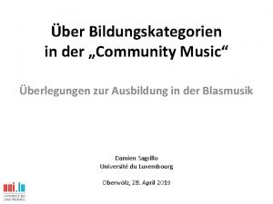 ber Bildungskategorien in der Community Music berlegungen zur