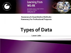Numeracy Quantitative Methods Numeracy for Professional Purposes Types