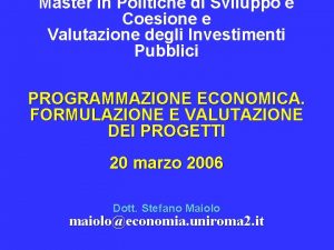 Master in Politiche di Sviluppo e Coesione e