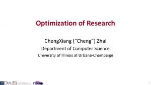 Optimization of Research Cheng Xiang Cheng Zhai Department