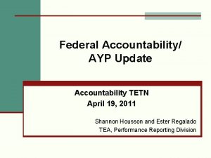 Federal Accountability AYP Update Accountability TETN April 19