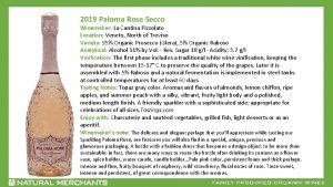 2019 Paloma Rose Secco Winemaker La Cantina Pizzolato