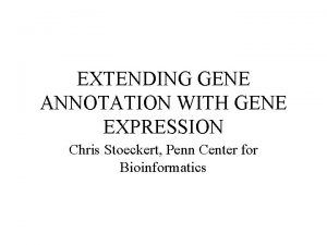 EXTENDING GENE ANNOTATION WITH GENE EXPRESSION Chris Stoeckert