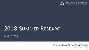 2018 SUMMER RESEARCH 4 JUNE 2018 Summer Research