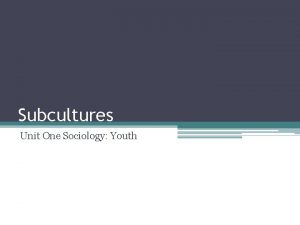 Subcultures Unit One Sociology Youth a subculture is