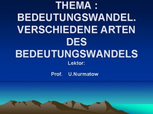 THEMA BEDEUTUNGSWANDEL VERSCHIEDENE ARTEN DES BEDEUTUNGSWANDELS Lektor Prof