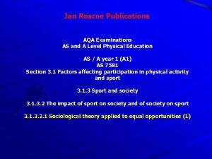 Jan Roscoe Publications AQA Examinations AS and A