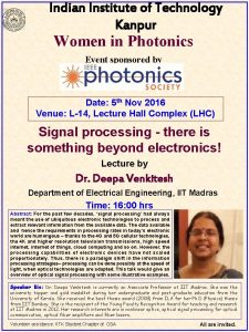 Indian Institute of Technology Kanpur Women in Photonics