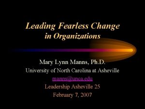 Leading Fearless Change in Organizations Mary Lynn Manns