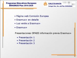 Programas Educativos Europeos ERASMUS Plus 2014 2020 Pgina