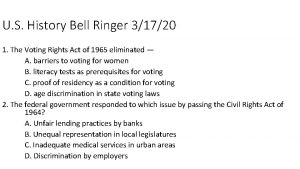 U S History Bell Ringer 31720 1 The