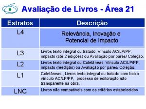 Avaliao de Livros rea 21 Estratos L 4