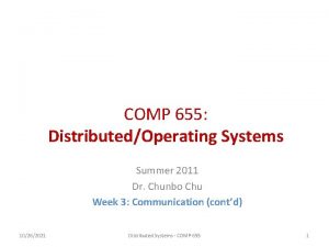 COMP 655 DistributedOperating Systems Summer 2011 Dr Chunbo