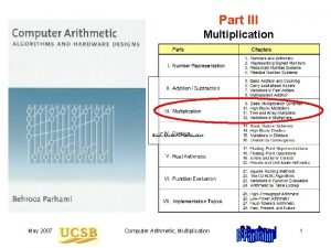 Part III Multiplication May 2007 Computer Arithmetic Multiplication