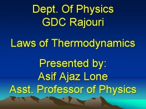 Dept Of Physics GDC Rajouri Laws of Thermodynamics