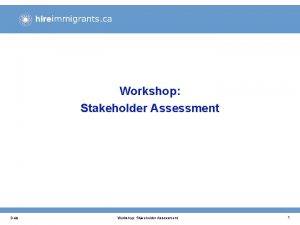 Workshop Stakeholder Assessment Date Workshop Stakeholder Assessment 1