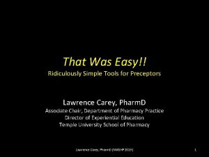 That Was Easy Ridiculously Simple Tools for Preceptors