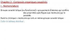 Chapitre 2 Composs organiques oxygns I Nomenclature Groupe