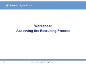 Workshop Assessing the Recruiting Process Date Workshop Assessing