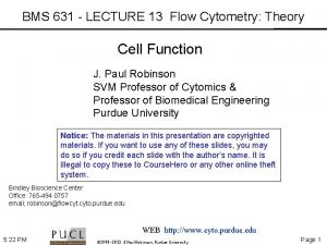 BMS 631 LECTURE 13 Flow Cytometry Theory Cell