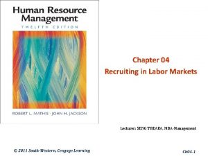 Chapter 04 Recruiting in Labor Markets Lecturer SENG