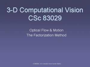 3 D Computational Vision CSc 83029 Optical Flow