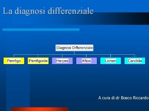 La diagnosi differenziale A cura di dr Bosco