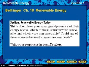 Renewable Energy Bellringer Ch 18 Renewable Energy Section