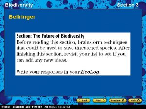Biodiversity Bellringer Section 3 Biodiversity Section 3 Objectives