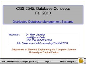 CGS 2545 Database Concepts Fall 2010 Distributed Database