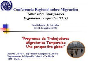 Conferencia Regional sobre Migracin Taller sobre Trabajadores Migratorios