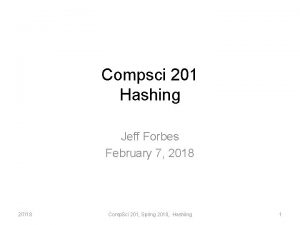 Compsci 201 Hashing Jeff Forbes February 7 2018