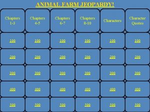 ANIMAL FARM JEOPARDY Chapters 1 3 Chapters 4
