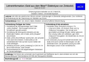 Lehrerinformation Gold aus dem Meer Elektrolyse von Zinkiodid