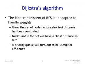 Dijkstras algorithm The idea reminiscent of BFS but