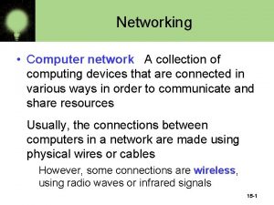 Networking Computer network A collection of computing devices