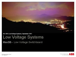 BU 3101 Low Voltage Systems September 2011 Low