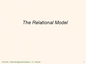 The Relational Model CSCD 34 Data Management Systems