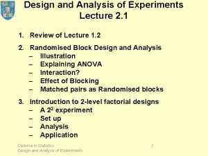 Design and Analysis of Experiments Lecture 2 1