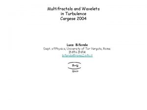 Multifractals and Wavelets in Turbulence Cargese 2004 Luca